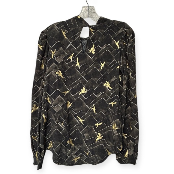 Cotelac 100% silk Black with gold birds Blouse - Picture 3 of 7